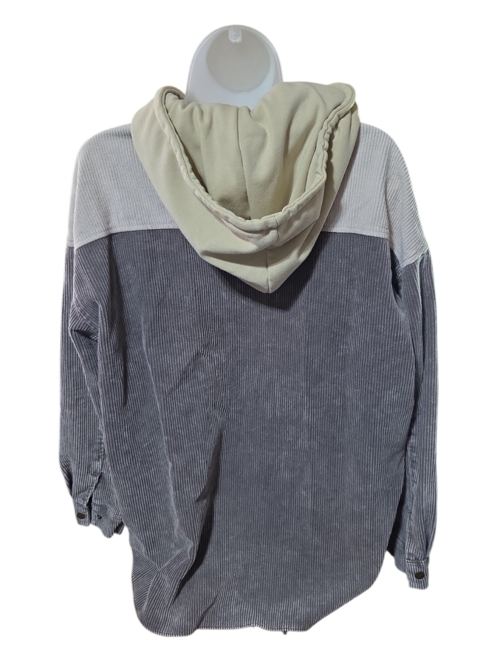 Unbranded Corduroy Hooded Shacket Gray Cream XL - Picture 5 of 7